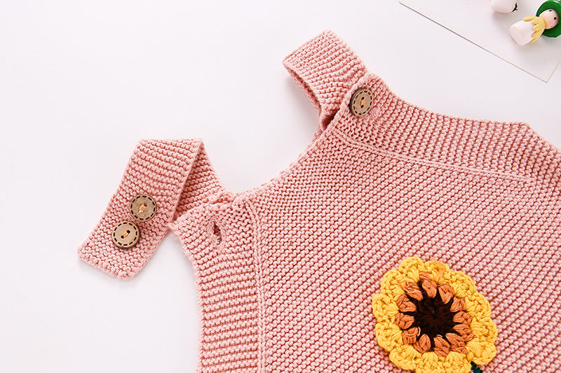 Knitted Summer Romper With Sunflower Design