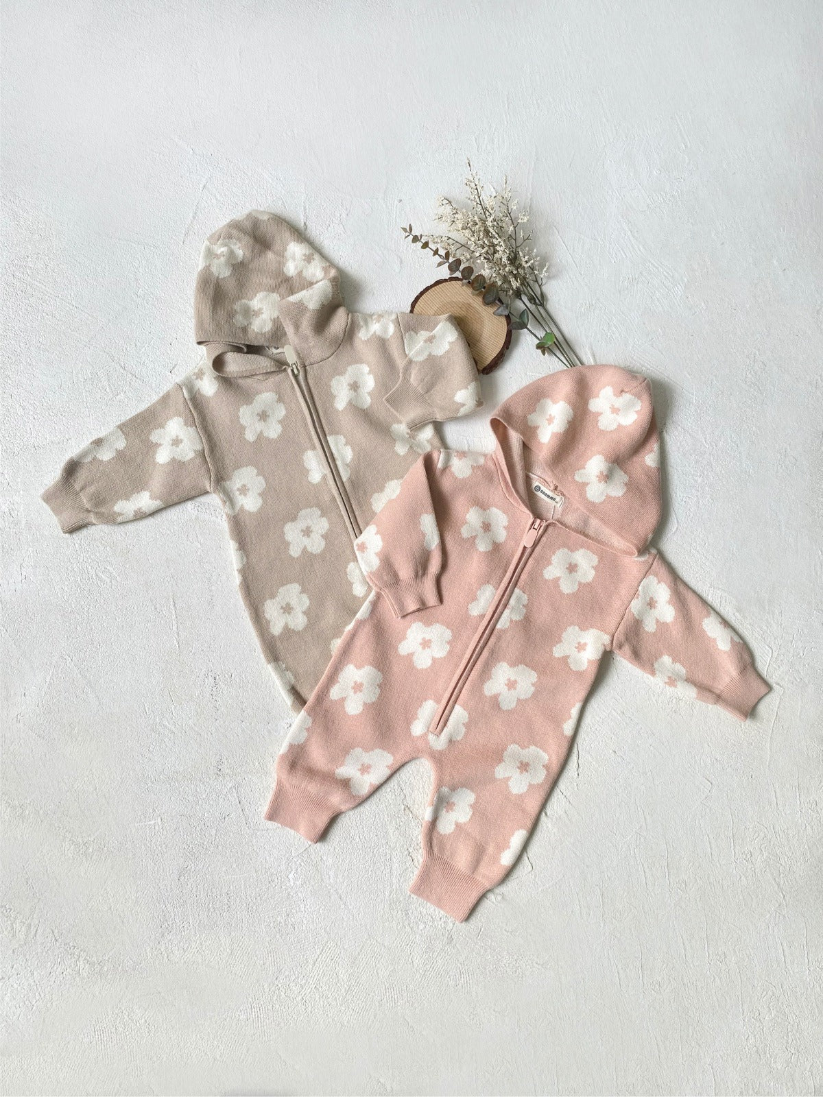 Daisy Long Sleeve Hooded Knitted Onesie