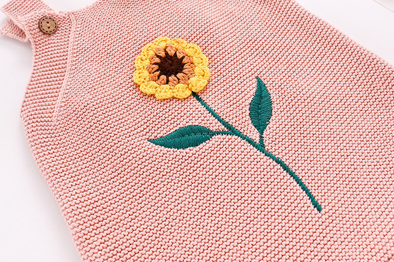 Knitted Summer Romper With Sunflower Design