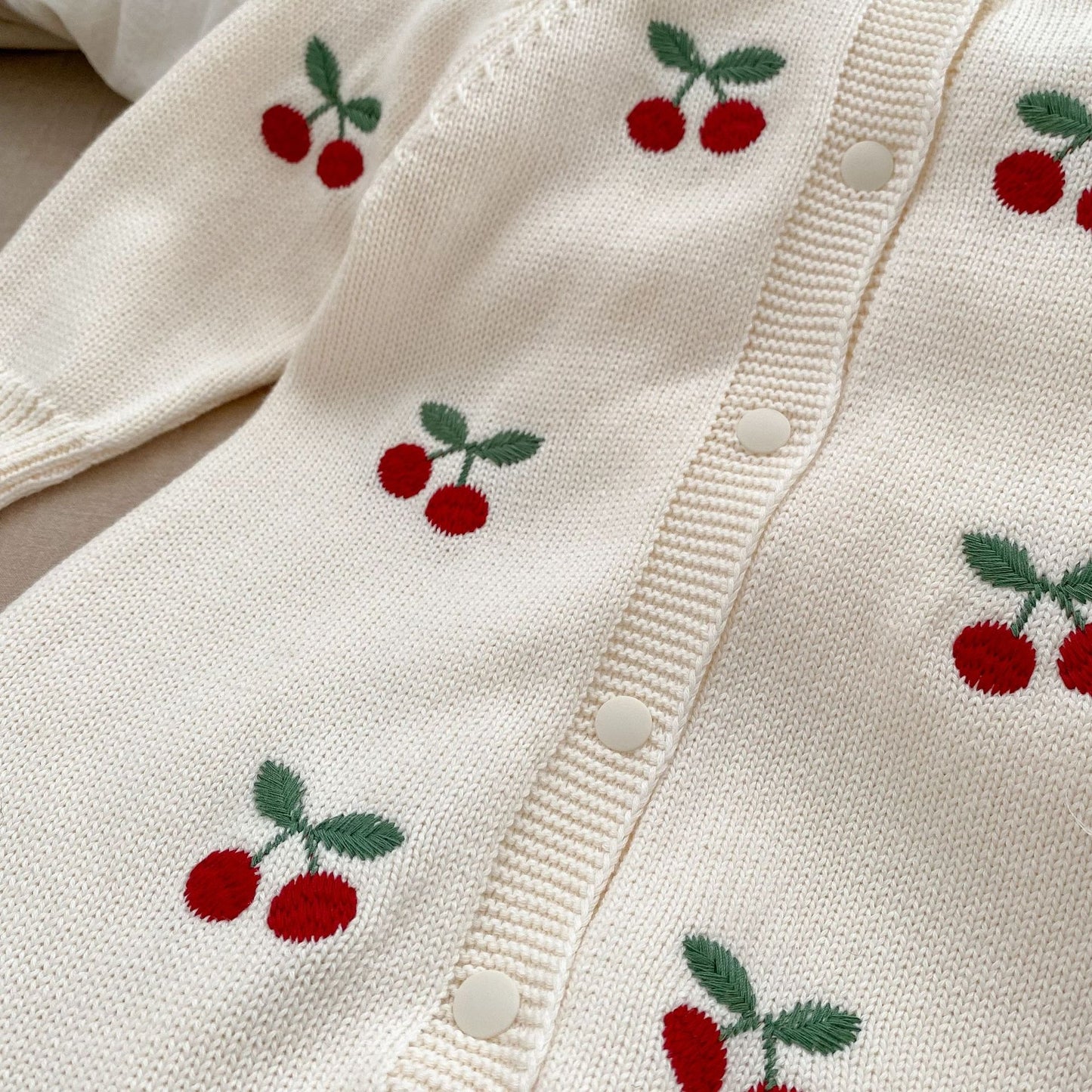 Long Sleeve Knitted Onesie With Cherry Design