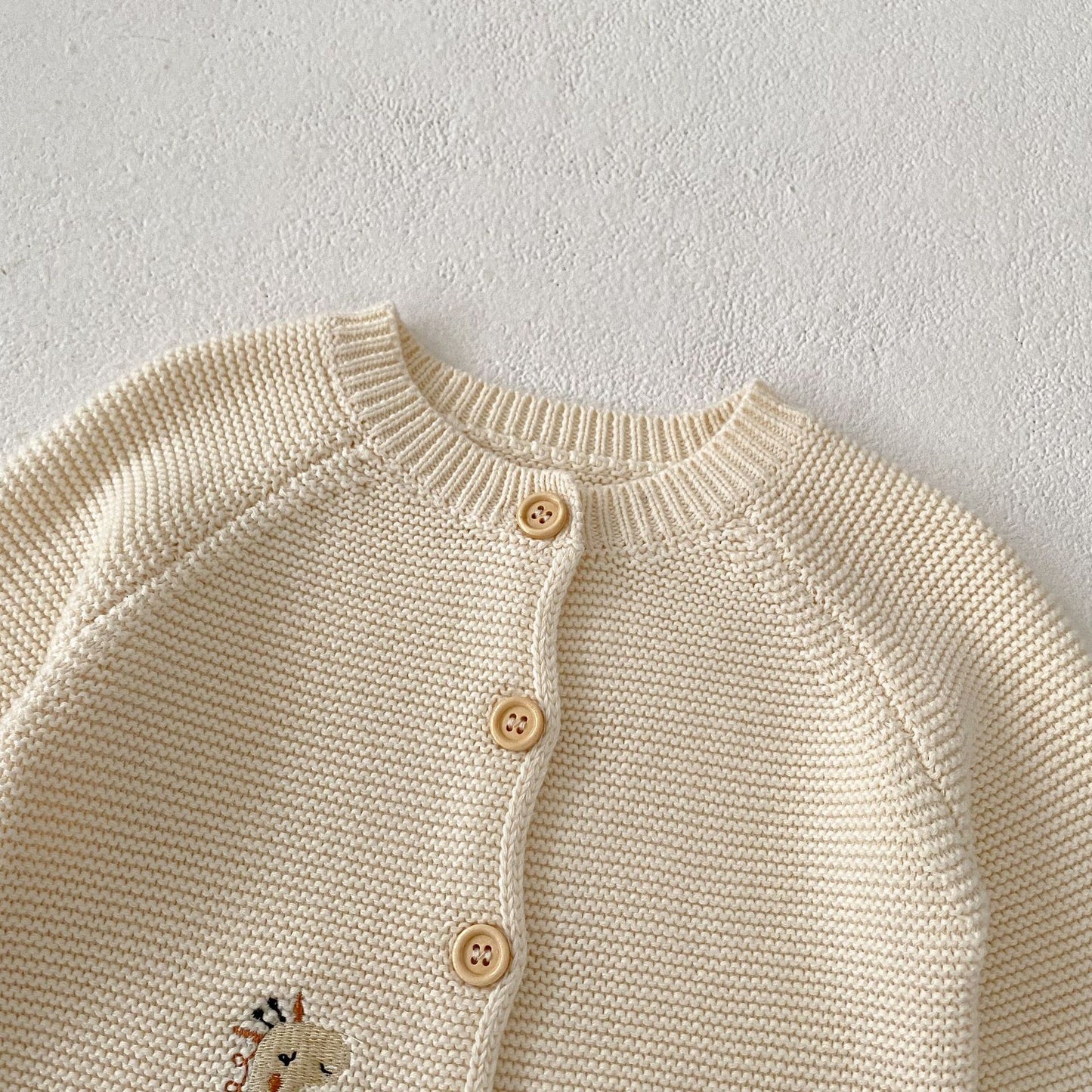 Baby Knitted Cardigan with Giraffe & Elephant Design