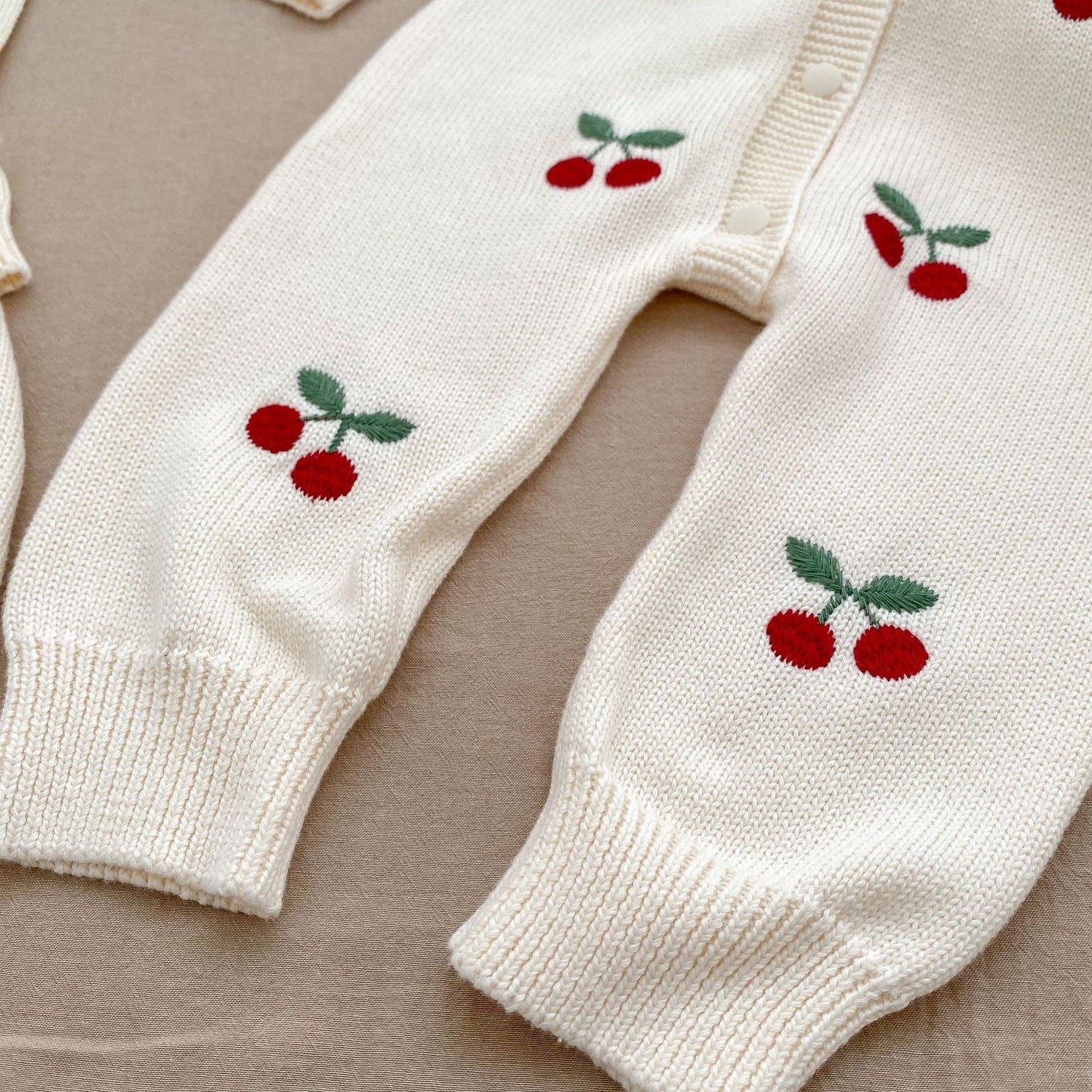 Long Sleeve Knitted Onesie With Cherry Design