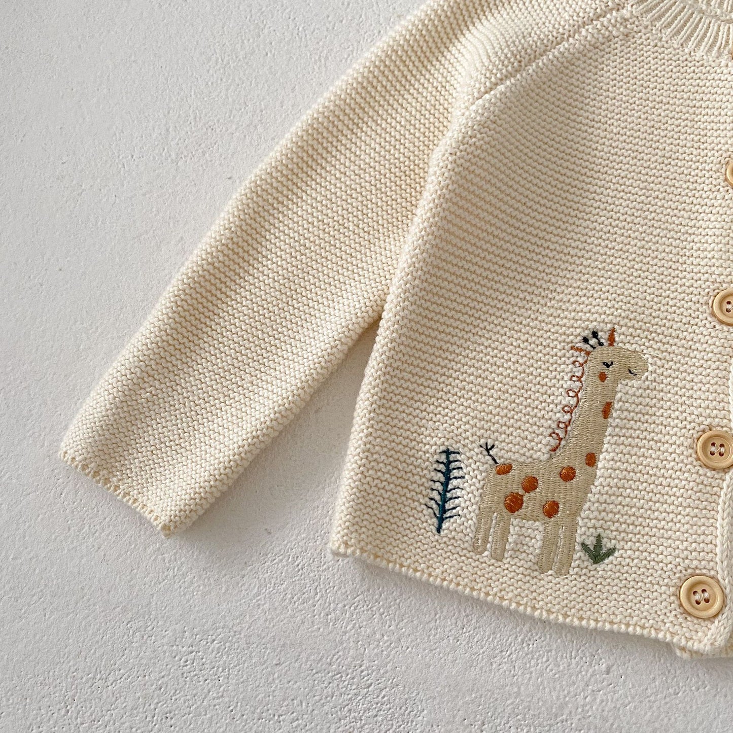 Baby Knitted Cardigan with Giraffe & Elephant Design
