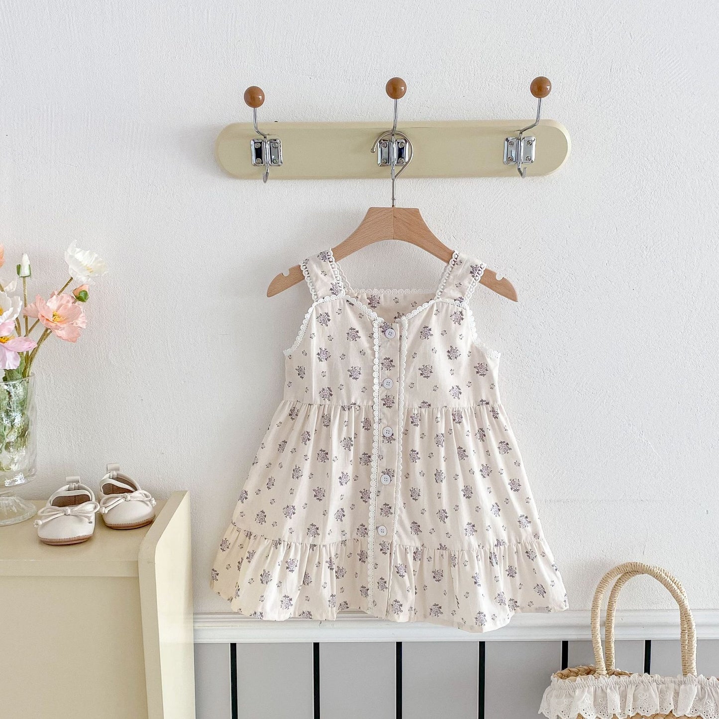 Baby Dress Beige Floral Design