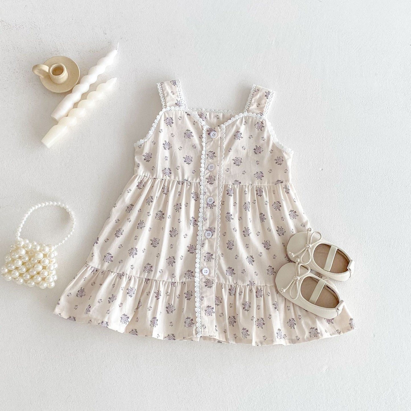 Baby Dress Beige Floral Design