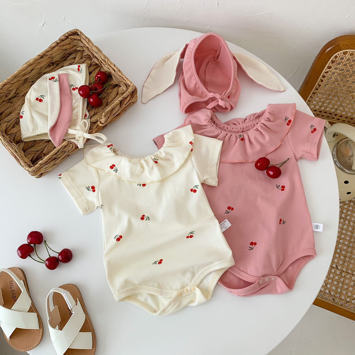 Short Sleeve Romper With Cherry Design