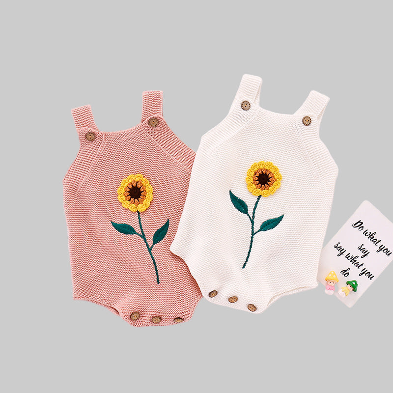 Knitted Summer Romper With Sunflower Design
