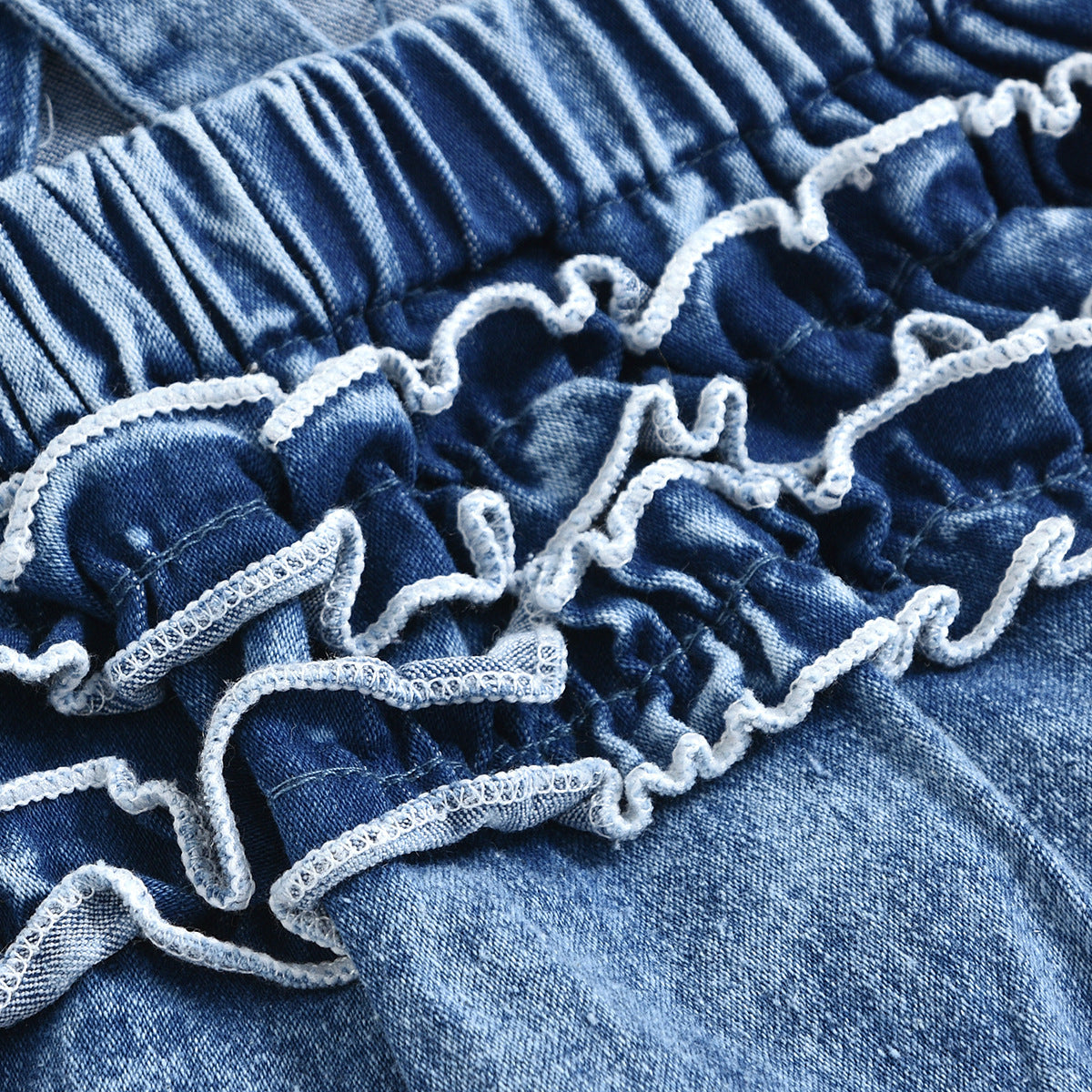 Baby Romper Blue Denim With Rainbow Design
