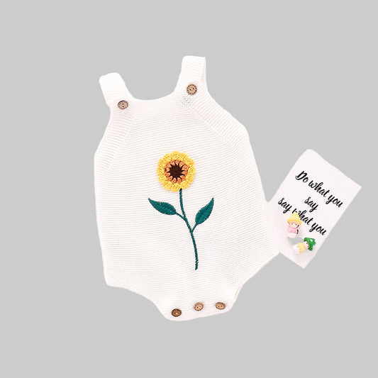 Knitted Summer Romper With Sunflower Design