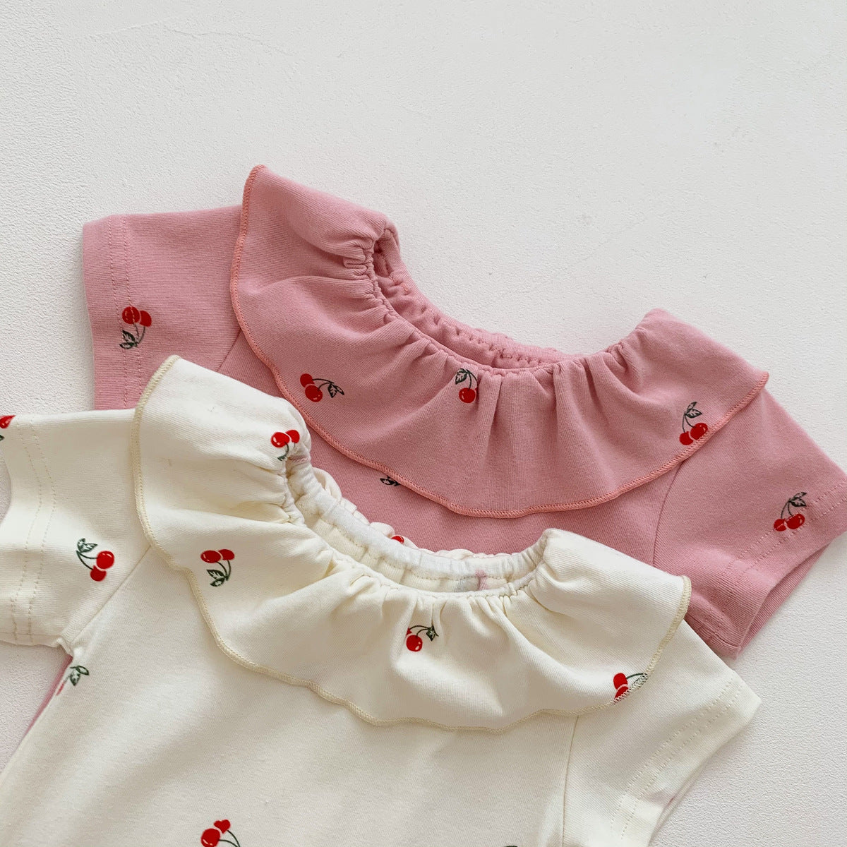Short Sleeve Romper With Cherry Design