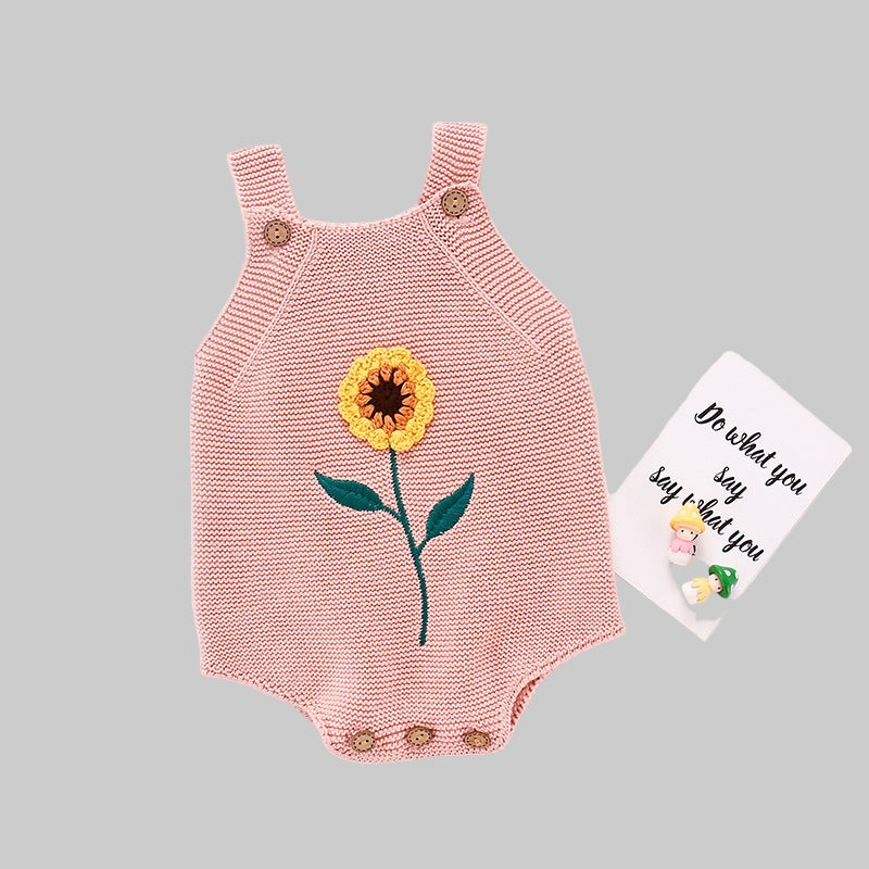 Knitted Summer Romper With Sunflower Design