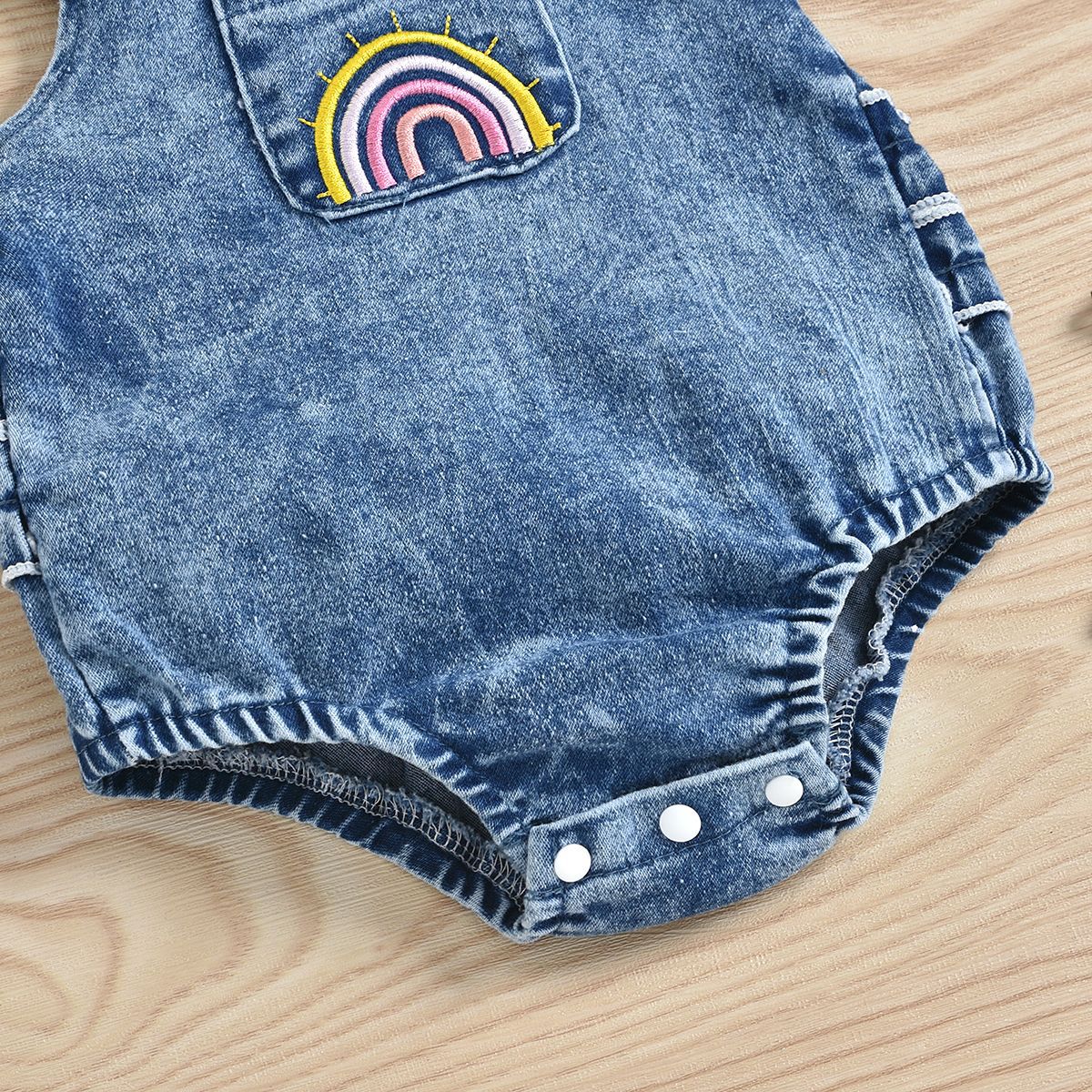 Baby Romper Blue Denim With Rainbow Design