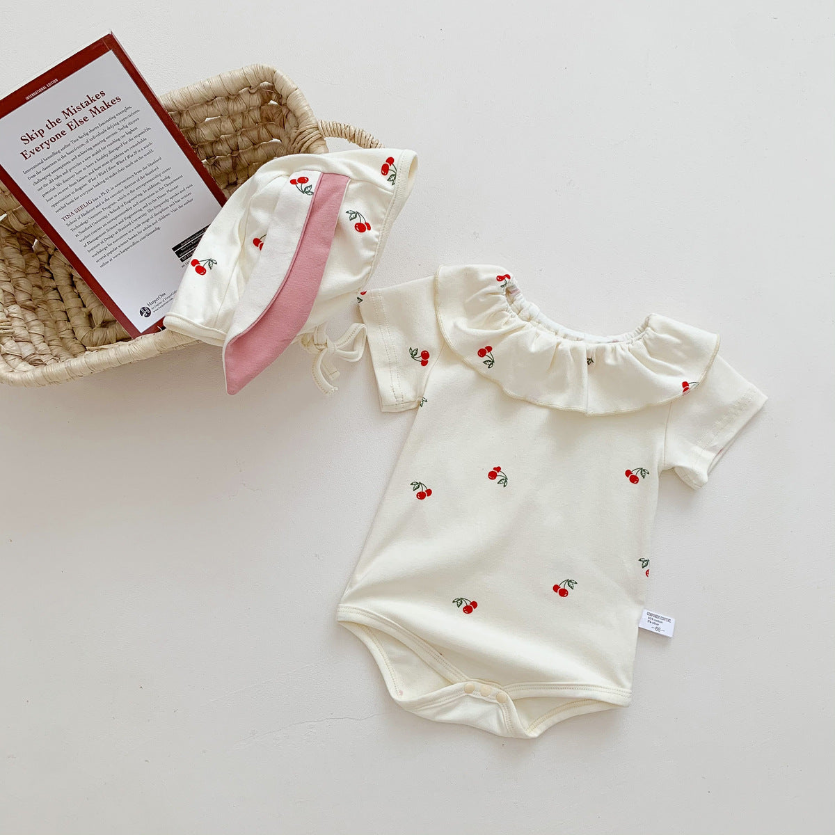 Short Sleeve Romper With Cherry Design