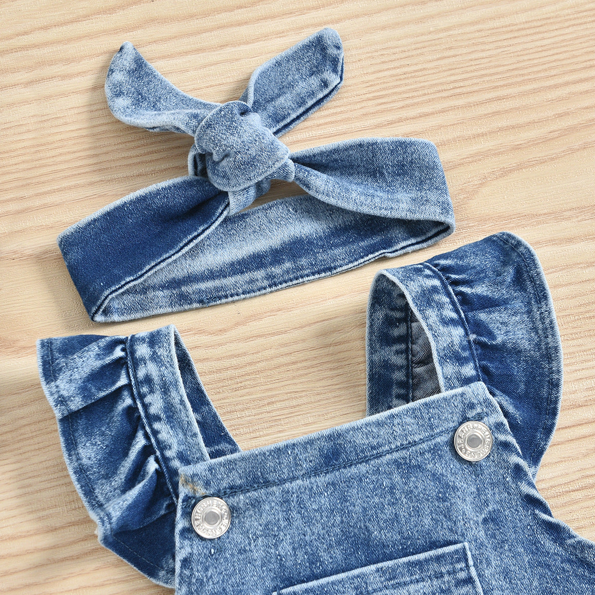 Baby Romper Blue Denim With Rainbow Design
