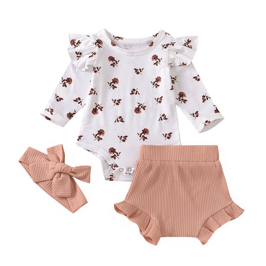 Long Sleeve Romper, Shorts & Headband