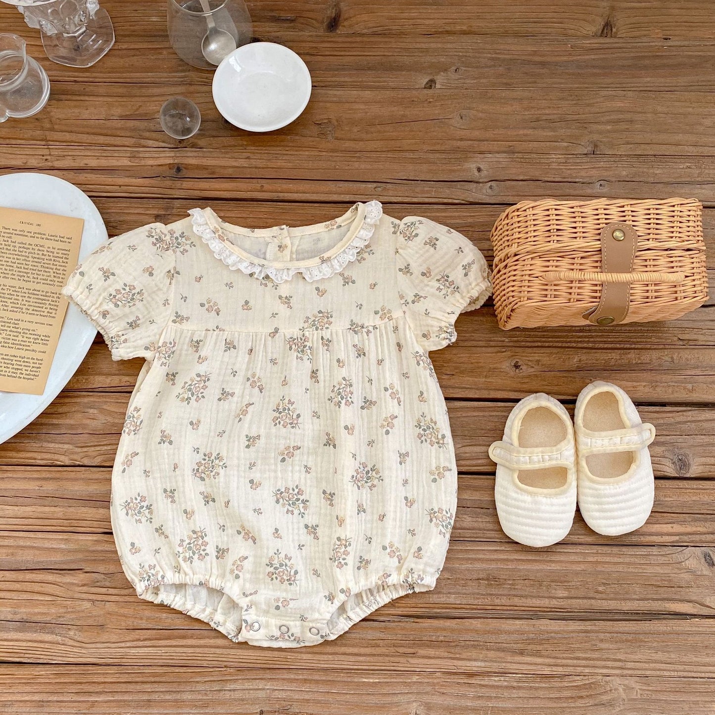 Baby Summer Romper Beige Floral
