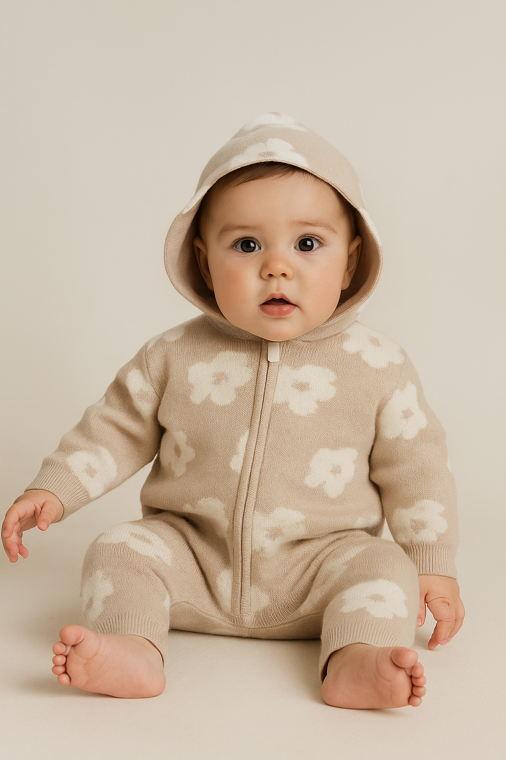 Daisy Long Sleeve Hooded Knitted Onesie
