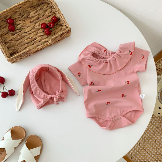 Short Sleeve Romper With Cherry Design