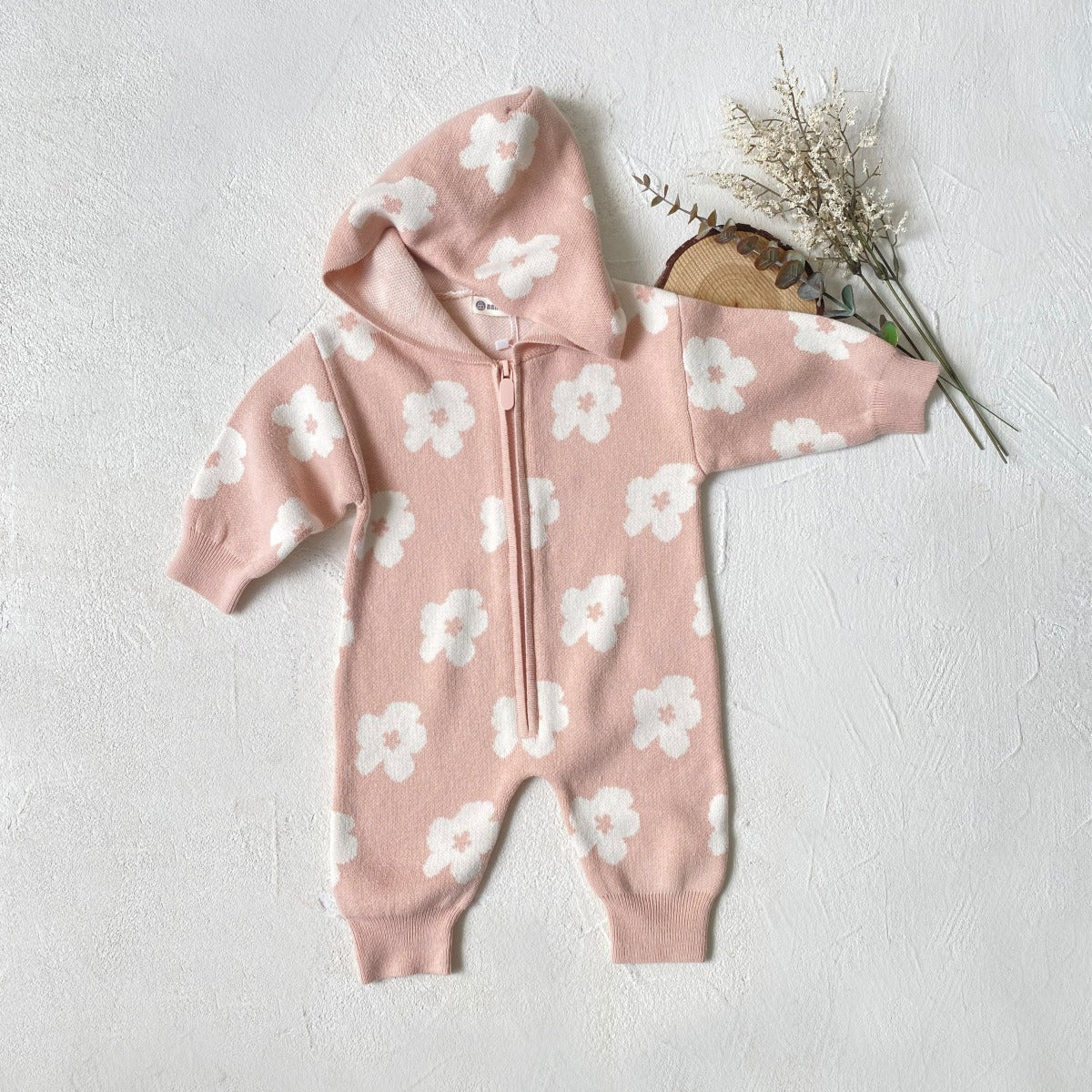 Daisy Long Sleeve Hooded Knitted Onesie